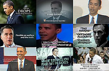Images from President Obama and Governor Romney's campaign ads.