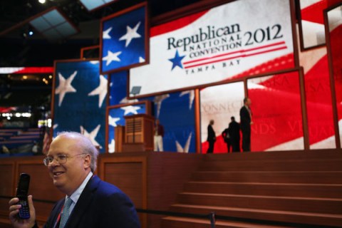 Karl Rove, former Deputy Chief of Staff and Senior Policy Advisor to U.S. President George W. Bush, walks on the floor at the Republican National Convention on August 28, 2012 in Tampa, Florida. 