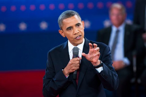 President Barack Obama participates in the second presidential debate