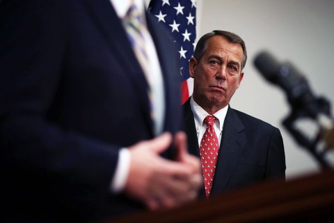 image: House Speaker John Boehner listens during a media availability after a House Republican Conference meeting on Capitol Hill in Washington, Dec. 18, 2012.