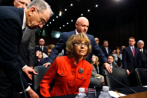 Former U.S. Rep. Giffords arrives with husband Kelly prior to a Senate Judiciary Committee hearing on gun violence on Capitol Hill in Washington