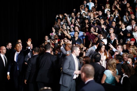 President Barack Obama greets members of the audience after delivering remarks on immigration reform at Del Sol High School in Las Vegas, Jan. 29, 2013.         