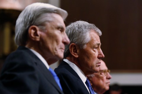 Warner, Hagel and Nunn are seen at Senate Armed Services Committee in Washington