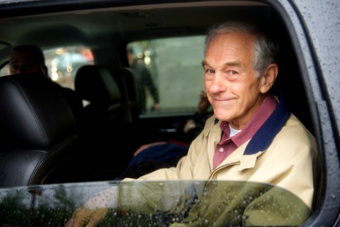 U.S. Republican presidential candidate, Congressman Ron Paul, departs after holding a rally outside Independence Hall in Philadelphia