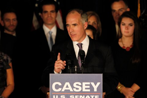 U.S. Sen. Casey Jr. speaks to supporters during his election night rally after defeating Republican challenger Tom Smith in Scranton, Pennsylvania