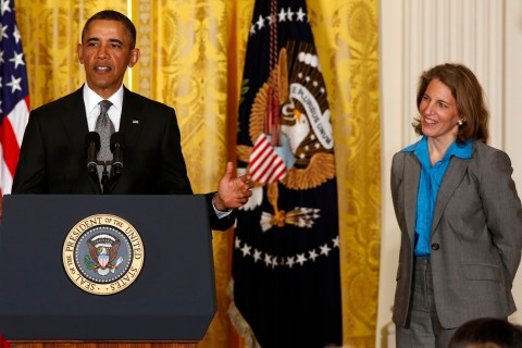 U.S. President Barack Obama stands next to his choice to lead OMB while in Washington
