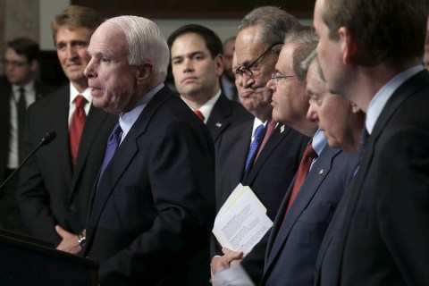 Senator John McCain speaks during a news conference on immigration reform on Capitol Hill in Washington D.C., on April 18, 2013 