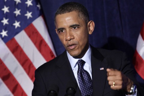 U.S. President Barack Obama delivers remarks at the Organizing for Action dinner in Washington
