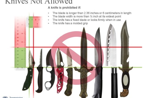 TSA handout image shows the types of knives that airline passengers are not permitted to carry