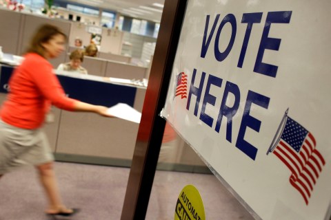 An early voter is seen at the Fairfax County Government Center in Fairfax, Virginia