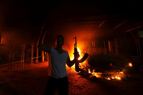 A protester in front of the U.S. Consulate in Benghazi, on Sept. 11, 2012. 