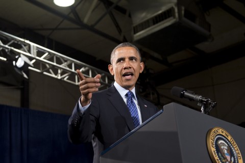 U.S. President Barack Obama speaks on the economy and job creation after touring Manor New Technology High School in Manor, Texas, on May 9, 2013. 
