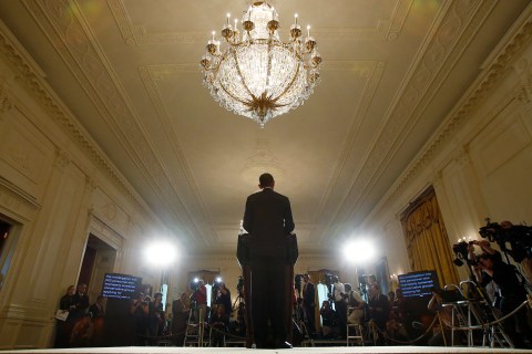 U.S. President Barack Obama delivers a statement about the Internal Revenue Service in the East Room of the White House in Washington, D.C., on May 15, 2013. 