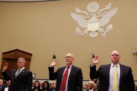 Officials are sworn in before the House Oversight and Government Reform Committee hearing on "Benghazi: Exposing Failure and Recognizing Courage" in Washington