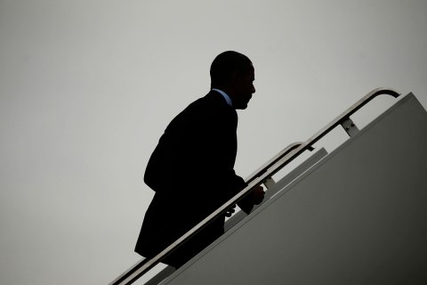 President Barack Obama boards Air Force One at Andrews Air Force Base in Prince George's County, Md., on May 9, 2013.