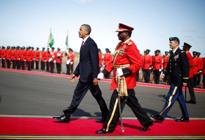U.S. President Obama participates in an official arrival ceremony at Julius Nyerere Airport  in Dar es Salaam