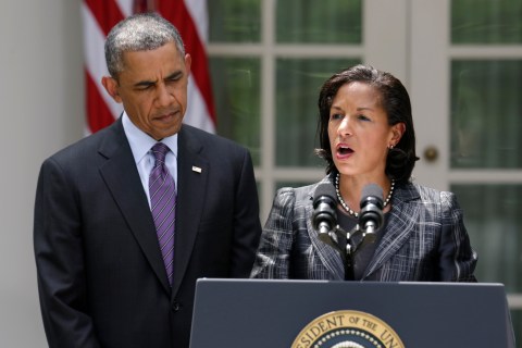 U.N. Ambassador Rice speaks next to U.S. President Obama after being named to be new national security advisor in the White House Rose Garden in Washington