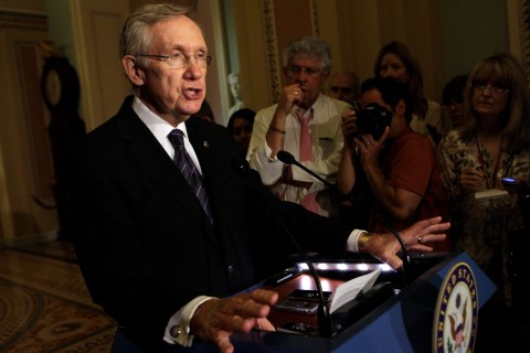 U.S. Senate Majority Leader Harry Reid (D-NV) speaks to the media about an immigration reform on Capitol Hill in Washington