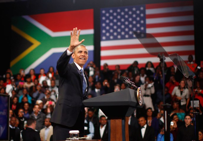U.S. President Barack Obama participates in a town hall-style meeting with young African leaders at the University of Johannesburg Soweto, June 29, 2013. 