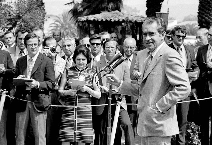 President Nixon poses for pictures at the Western White House prior to holding his first political press conference since taking office in 1968, in San Clemente, Calif., Aug. 29, 1972. 