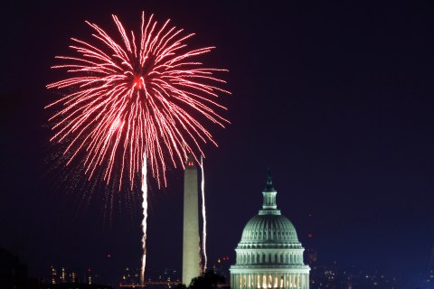Fireworks light up the sky over the United States Capitol dome and the Washington Monument as the U.S. celebrates its 235th Independence Day in Washington
