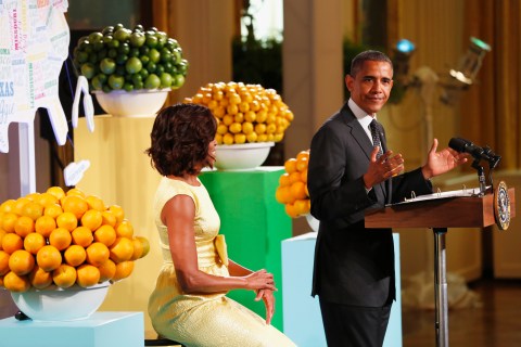 U.S. President Obama speaks during Kids' State Dinner held in East Room of the White House in Washington