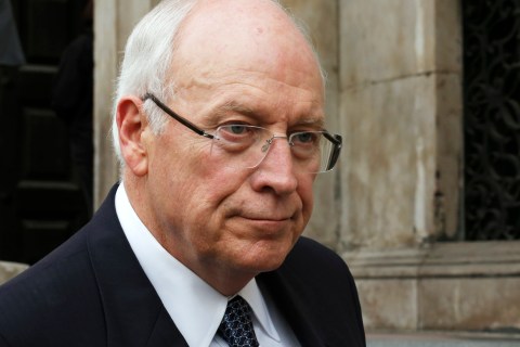 Former U.S. vice-president Dick Cheney leaves after attending the funeral service of former British prime minister Margaret Thatcher at St Paul's Cathedral, in London