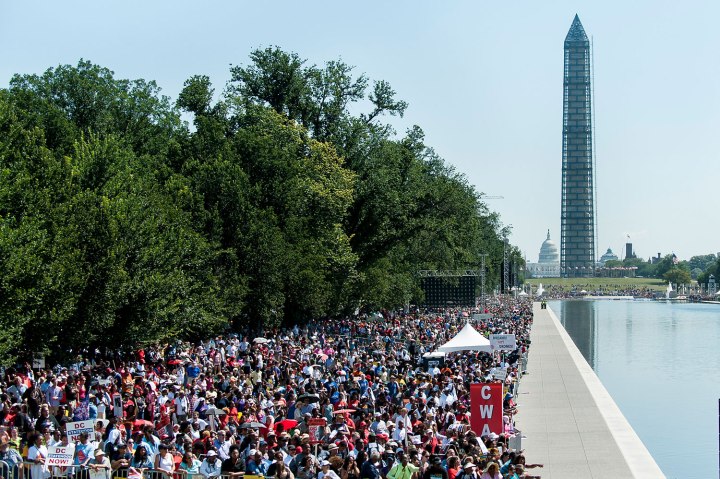 People from across the globe arrived on the National Mall to celebrate the 50th anniversary of the March on Washington and Dr. Martin Luther King, Jr.'s "I have a Dream" speech on Aug. 24, 2013 in Washington, DC. 