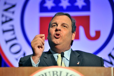New Jersey Gov. Chris Christie speaks to fellow Republicans, Thursday, Aug. 15, 2013 during the Republican National Committee summer meeting in Boston. Republican officials are looking to promote a fresh group of diverse rising stars to help resolve their election woes, while frustrated party elders insist that all Republicans must offer more solutions for the nation's most pressing issues. 