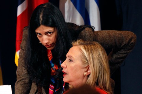 Hillary Clinton and Huma Abedin at the Open Government Partnership event in New York