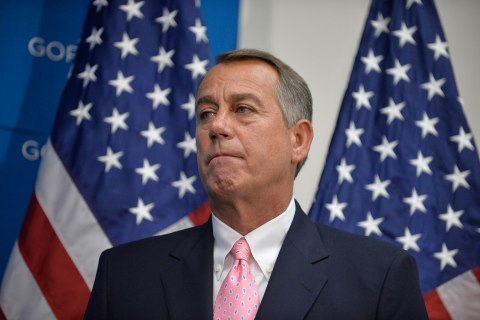 House Speaker John Boehner speaks to reporters after a GOP meeting on Capitol Hill in Washington, Sept. 10, 2013.
