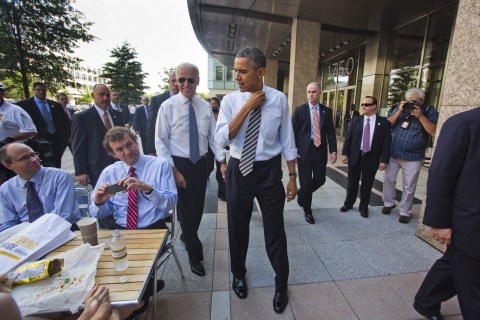 Obama Walks Down Pennsylvania Avenue for Carryout
