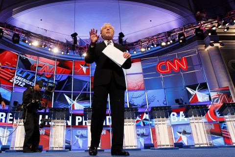 CNN anchorman Wolf Blitzer moderates the during the CNN GOP National Security debate in Washington