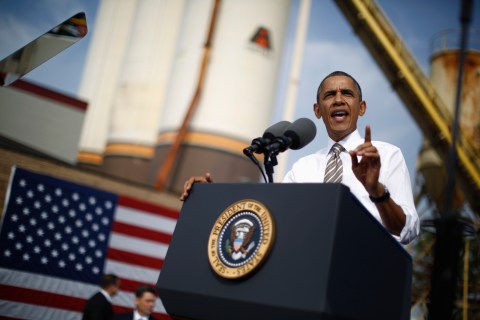U.S. President Obama delivers remarks on government funding, in Maryland