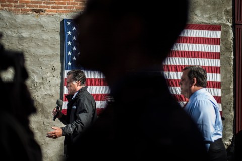 From left: Former Republican nominee for President Governor Mitt Romney and New Jersey Governor Chris Christie meet Ohio voters, in Delaware, on Oct. 10, 2012.