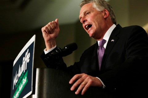 Virginia Democratic governor elect McAuliffe speaks to supporters at victory rally in Virginia