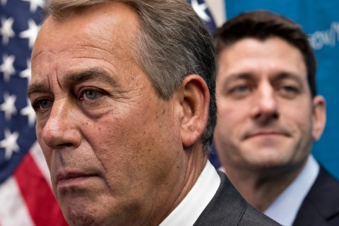 From left: House Speaker John Boehner of Ohio joined by House Budget Committee Chairman Rep. Paul Ryan takes reporters' questions, on Capitol Hill in Washington, D.C., on Dec. 11, 2013.