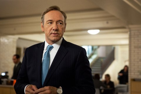 Kevin Spacey as U.S. Congressman Frank Underwood in a scene from the Netflix original series, House of Cards.
