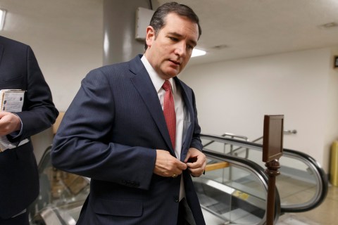 Sen. Ted Cruz arrives at the Capitol as the Senate votes to approve a $1.1 trillion spending package in Washington, Jan. 16, 2014.